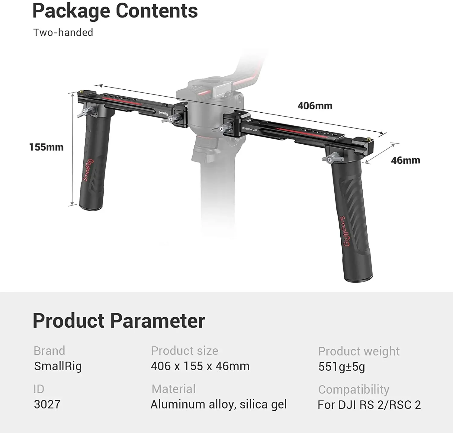 Handheld Stabilizer Gimbal - SmallRig 3027 Adjustable Dual Handgrip for