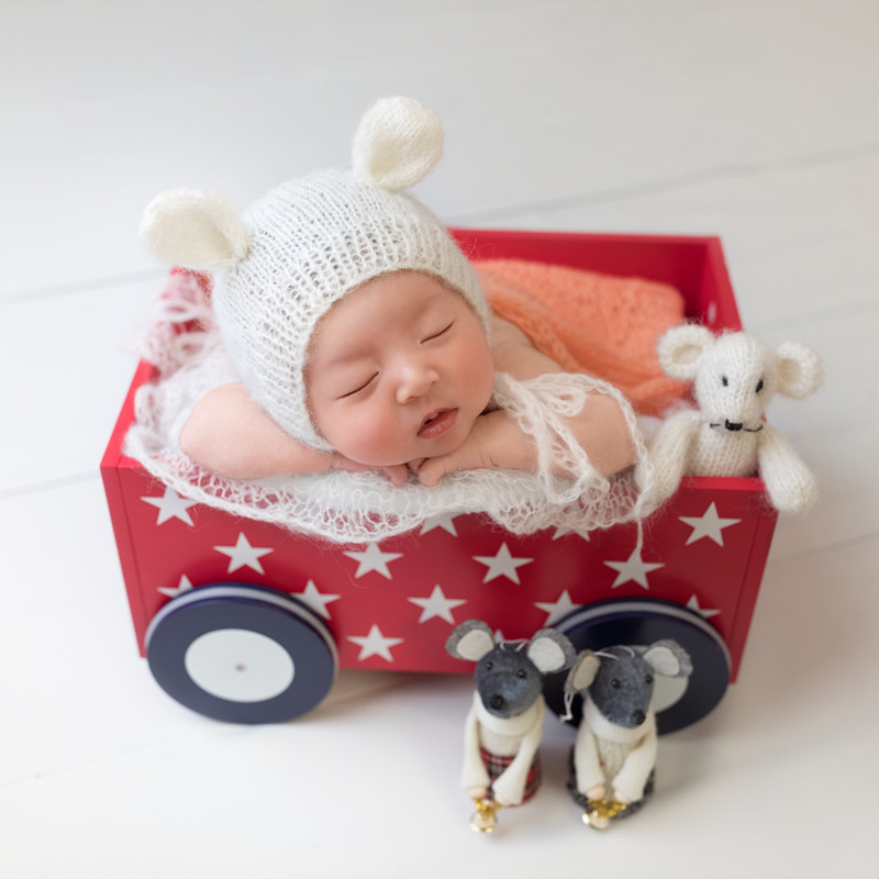 Photography Composition - vintage wooden prop baby carriage newborn